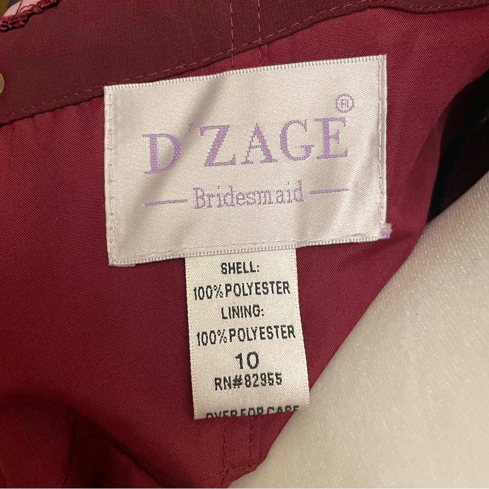D'ZAGE Bridesmaid Strapless Wine Burgundy Prom Bridal Homecoming Dress Women’s L - Picture 5 of 6